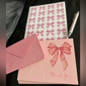 “BUY NOW” Pink Bow 🎀 Coquette Thank You Cards & Pink Envelopes Set